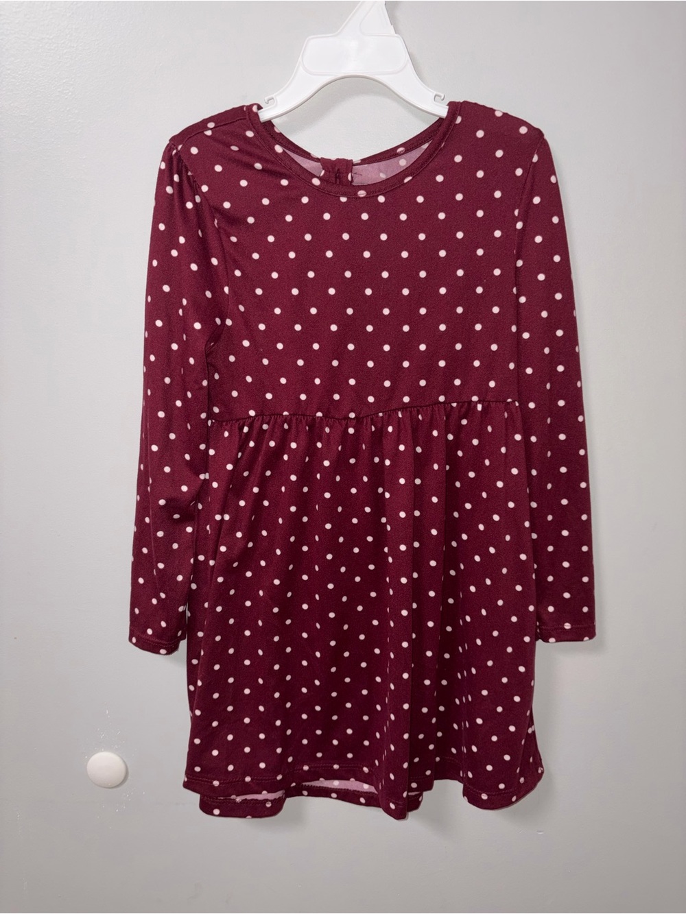 Members Mark Burgundy White Polka Dot Long Sleeve Dress Girls 6